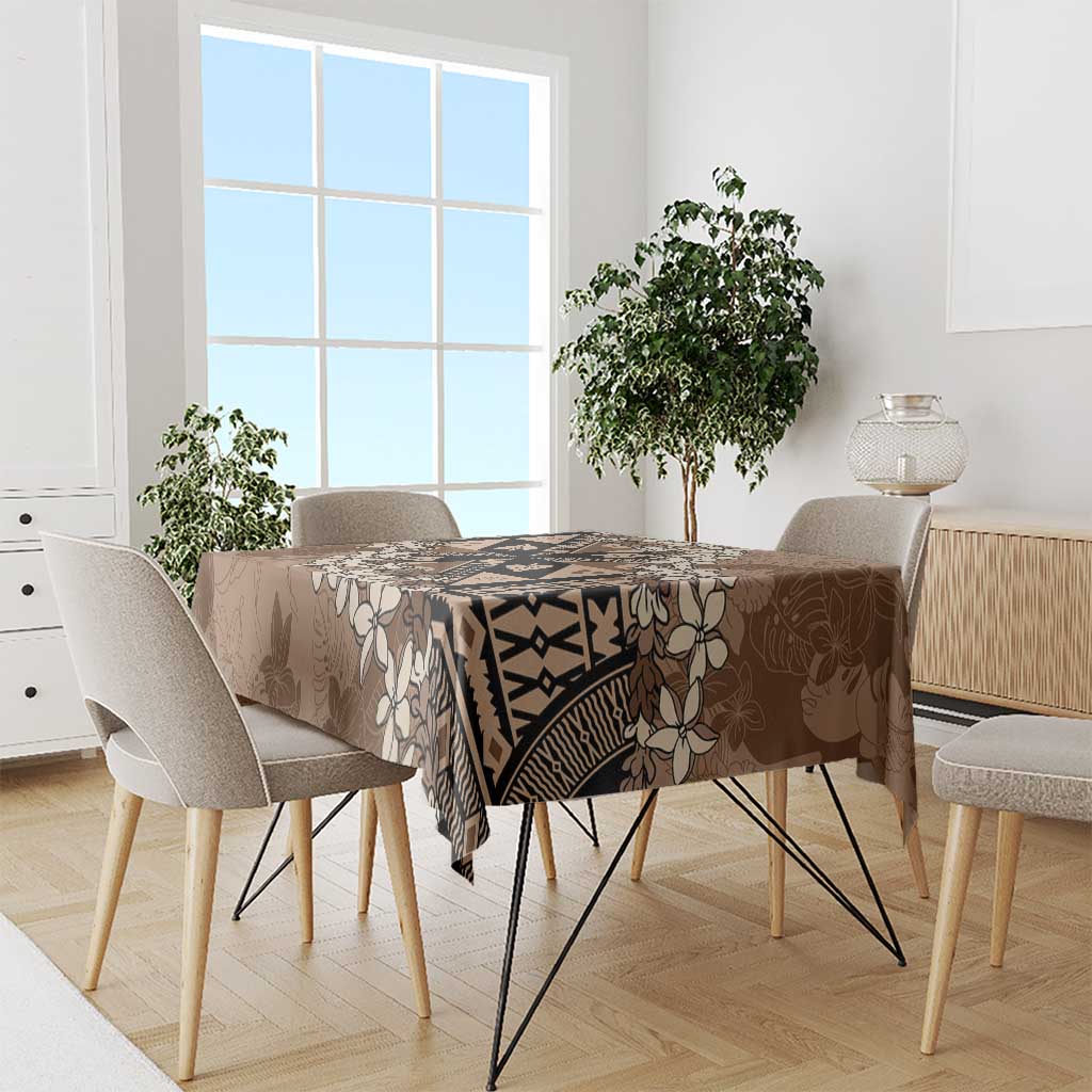 Bula Fiji Plumeria Tagimoucia Salusalu Mocha Tablecloth Kaiviti Masi LT7 - Polynesian Pride