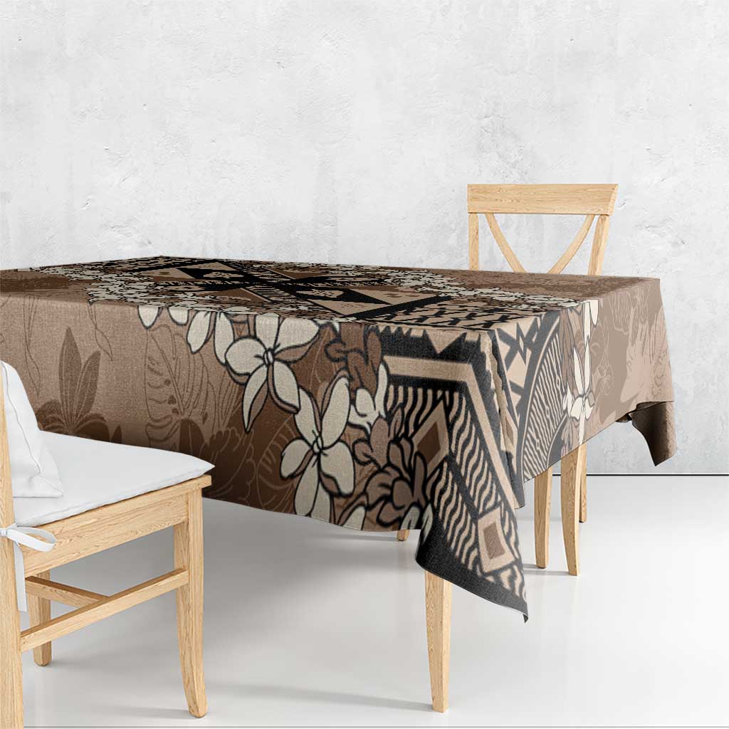 Bula Fiji Plumeria Tagimoucia Salusalu Mocha Tablecloth Kaiviti Masi LT7 - Polynesian Pride
