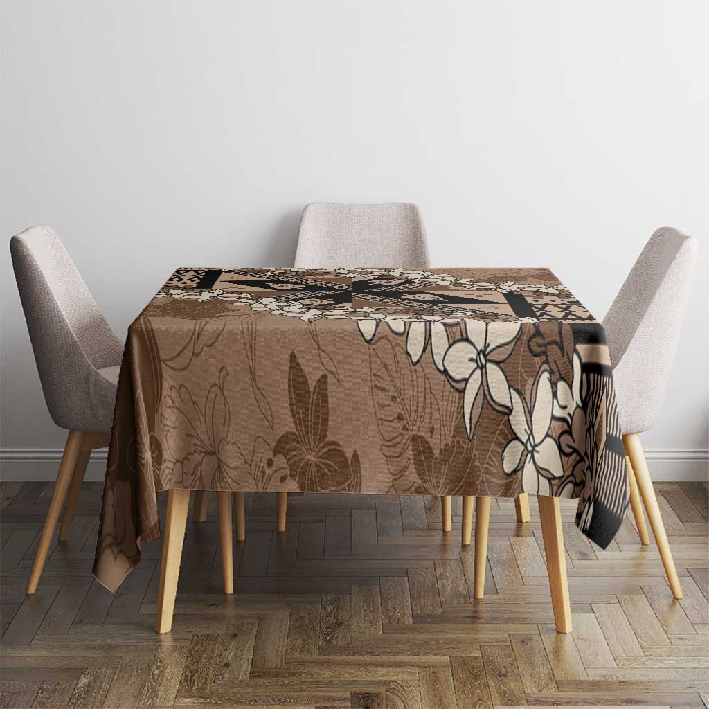 Bula Fiji Plumeria Tagimoucia Salusalu Mocha Tablecloth Kaiviti Masi LT7 - Polynesian Pride
