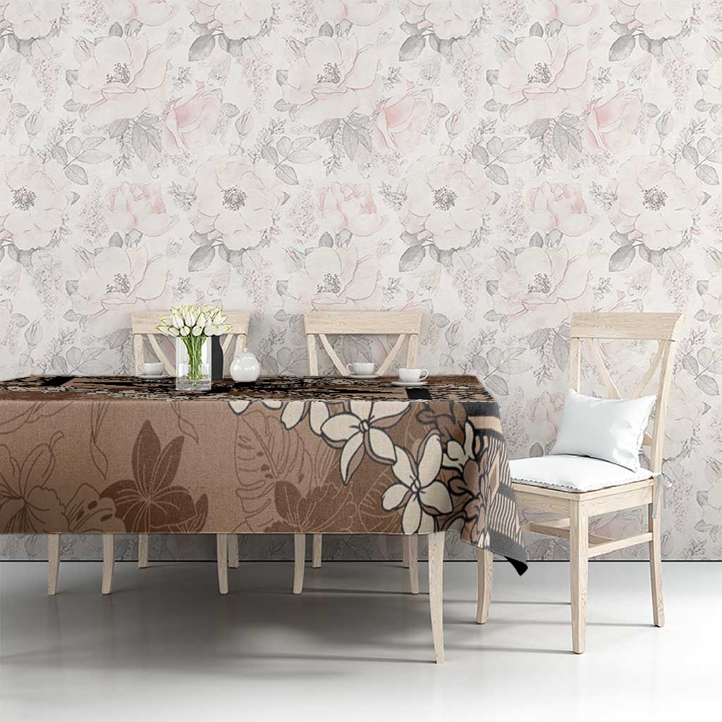 Bula Fiji Plumeria Tagimoucia Salusalu Mocha Tablecloth Kaiviti Masi LT7 - Polynesian Pride