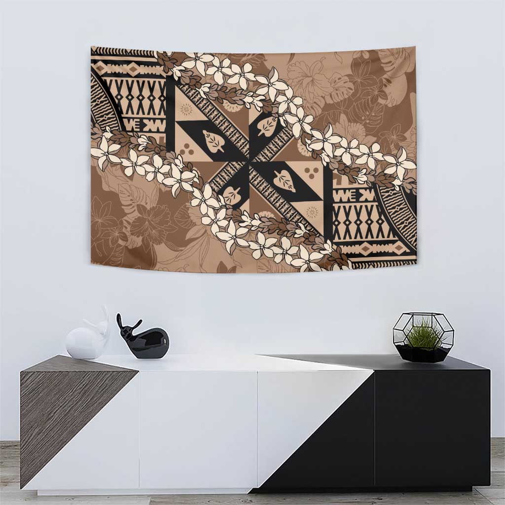 Bula Fiji Plumeria Tagimoucia Salusalu Mocha Tapestry Kaiviti Masi - Polynesian Pride