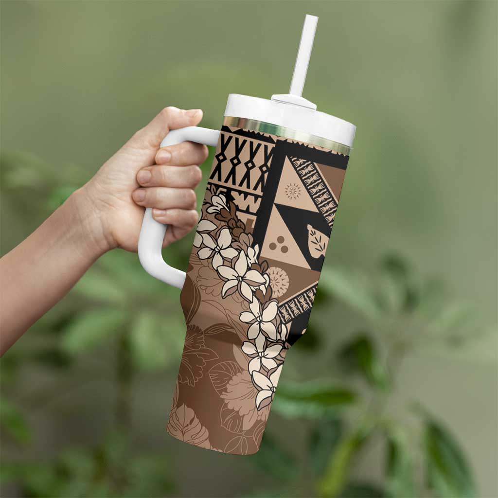Bula Fiji Plumeria Tagimoucia Salusalu Mocha Tumbler With Handle Kaiviti Masi LT7 - Polynesian Pride