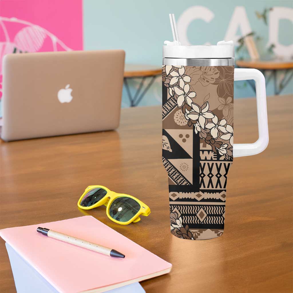 Bula Fiji Plumeria Tagimoucia Salusalu Mocha Tumbler With Handle Kaiviti Masi LT7 - Polynesian Pride