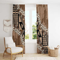 Bula Fiji Plumeria Tagimoucia Salusalu Mocha Window Curtain Kaiviti Masi LT7 - Polynesian Pride