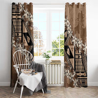 Bula Fiji Plumeria Tagimoucia Salusalu Mocha Window Curtain Kaiviti Masi LT7 - Polynesian Pride