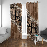 Bula Fiji Plumeria Tagimoucia Salusalu Mocha Window Curtain Kaiviti Masi LT7 With Grommets Mocha - Polynesian Pride