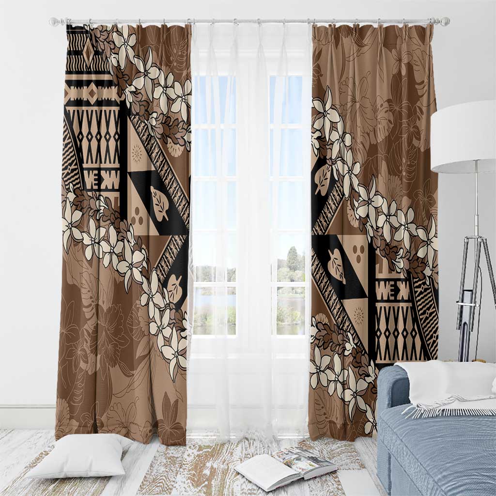 Bula Fiji Plumeria Tagimoucia Salusalu Mocha Window Curtain Kaiviti Masi LT7 - Polynesian Pride