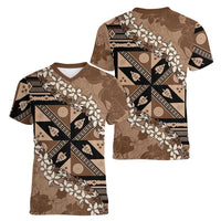 Bula Fiji Plumeria Tagimoucia Salusalu Mocha Women V-Neck T-Shirt Kaiviti Masi LT7 - Polynesian Pride