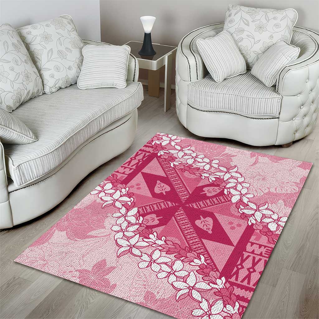 Bula Fiji Plumeria Tagimoucia Salusalu Pink Area Rug Kaiviti Masi LT7 - Polynesian Pride