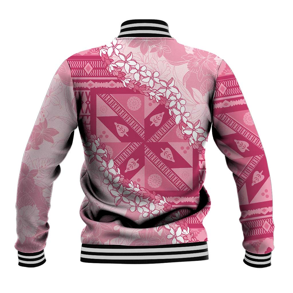 Bula Fiji Plumeria Tagimoucia Salusalu Pink Baseball Jacket Kaiviti Masi LT7 - Polynesian Pride