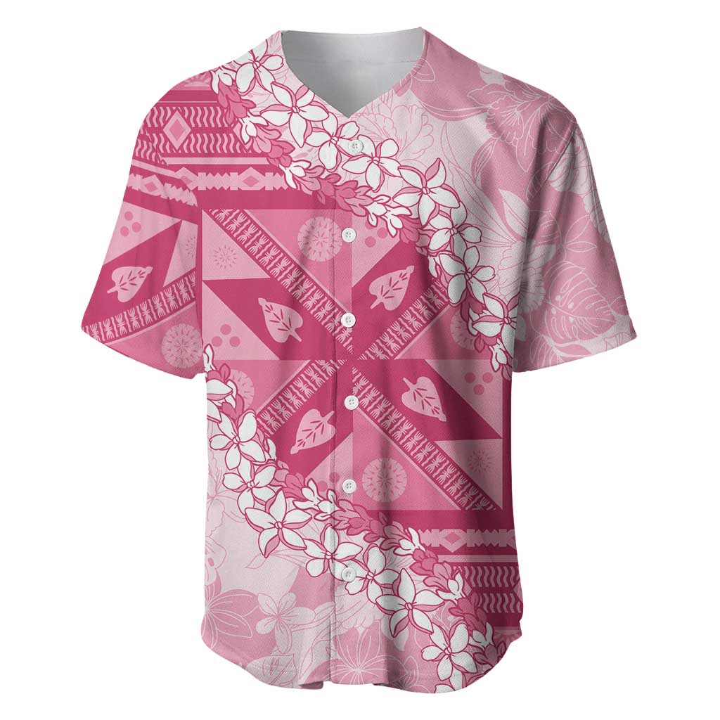 Bula Fiji Plumeria Tagimoucia Salusalu Pink Baseball Jersey Kaiviti Masi - Polynesian Pride
