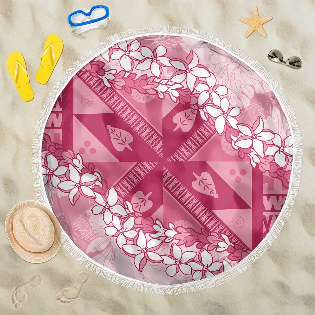 Bula Fiji Plumeria Tagimoucia Salusalu Pink Beach Blanket Kaiviti Masi LT7 One Size 150cm Pink - Polynesian Pride