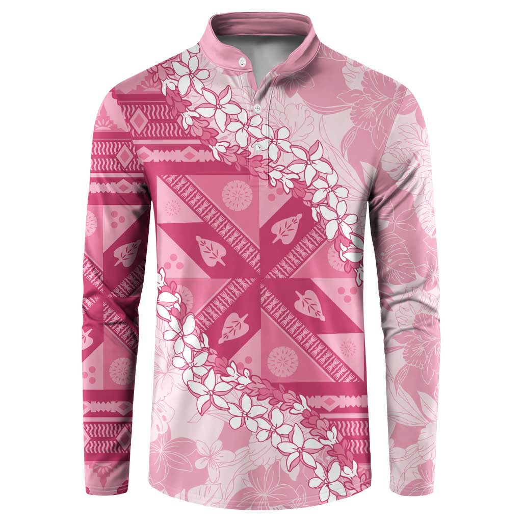 Bula Fiji Plumeria Tagimoucia Salusalu Pink Button Sweatshirt Kaiviti Masi LT7 Pink - Polynesian Pride