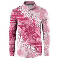 Bula Fiji Plumeria Tagimoucia Salusalu Pink Button Sweatshirt Kaiviti Masi LT7 Pink - Polynesian Pride