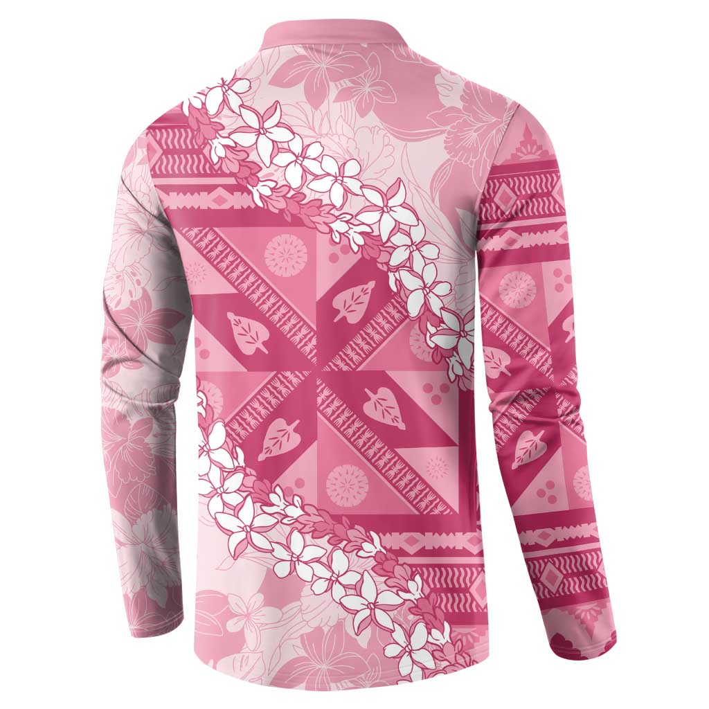 Bula Fiji Plumeria Tagimoucia Salusalu Pink Button Sweatshirt Kaiviti Masi LT7 - Polynesian Pride