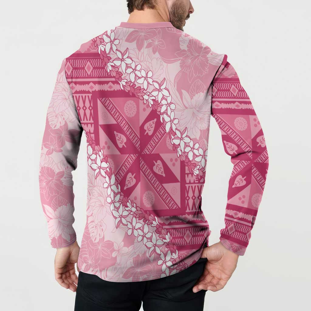 Bula Fiji Plumeria Tagimoucia Salusalu Pink Button Sweatshirt Kaiviti Masi LT7 - Polynesian Pride