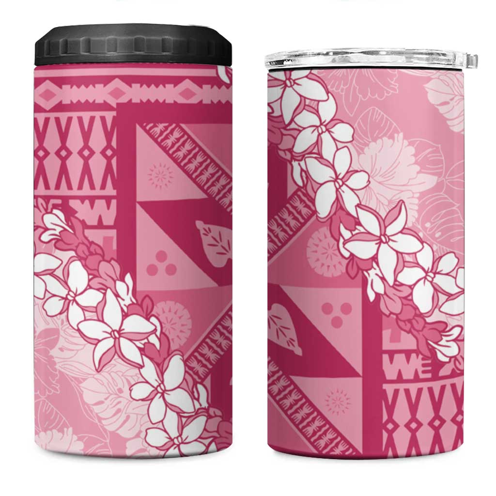 Bula Fiji Plumeria Tagimoucia Salusalu Pink 4 in 1 Can Cooler Tumbler Kaiviti Masi LT7 One Size: 16 oz Pink - Polynesian Pride