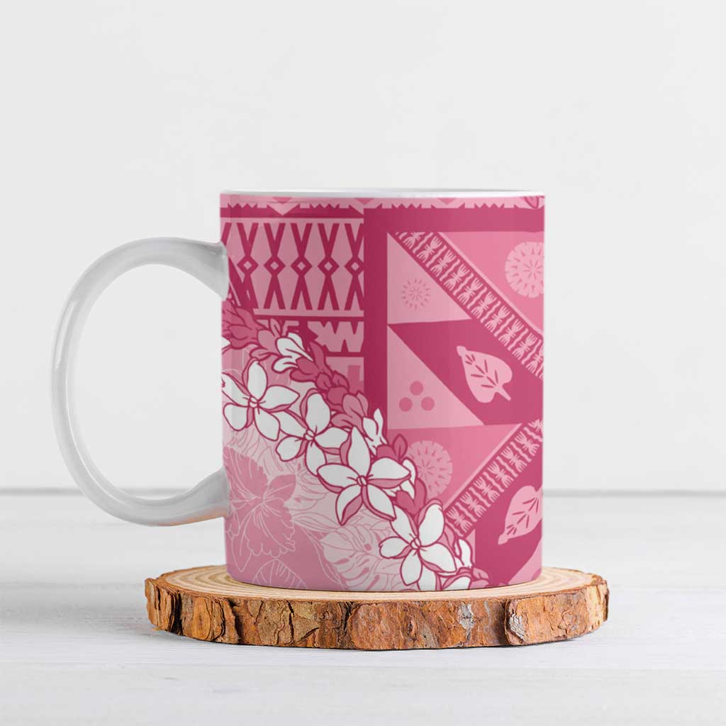 Bula Fiji Plumeria Tagimoucia Salusalu Pink Ceramic Mug Kaiviti Masi - Polynesian Pride