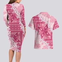 Bula Fiji Plumeria Tagimoucia Salusalu Pink Couples Matching Long Sleeve Bodycon Dress and Hawaiian Shirt Kaiviti Masi LT7 - Polynesian Pride