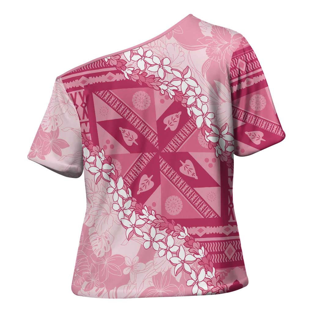 Bula Fiji Plumeria Tagimoucia Salusalu Pink Cross Shoulder Shirt Kaiviti Masi - Polynesian Pride