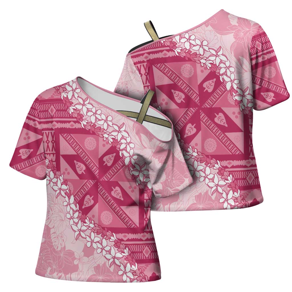 Bula Fiji Plumeria Tagimoucia Salusalu Pink Cross Shoulder Shirt Kaiviti Masi - Polynesian Pride