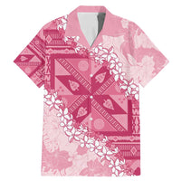 Bula Fiji Plumeria Tagimoucia Salusalu Pink Family Matching Mermaid Dress and Hawaiian Shirt Kaiviti Masi LT7 Dad's Shirt - Short Sleeve Pink - Polynesian Pride