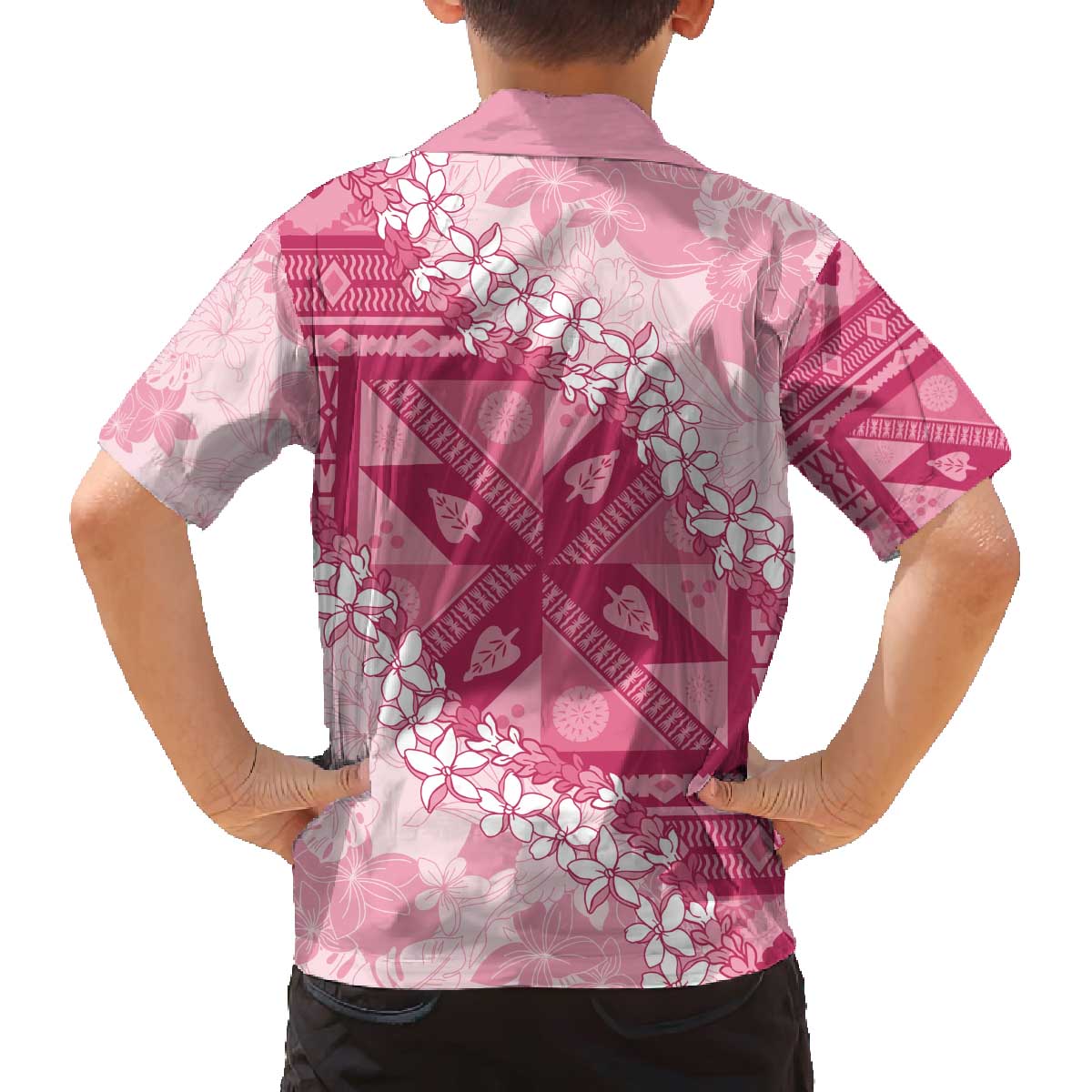 Bula Fiji Plumeria Tagimoucia Salusalu Pink Family Matching Off The Shoulder Long Sleeve Dress and Hawaiian Shirt Kaiviti Masi LT7 - Polynesian Pride