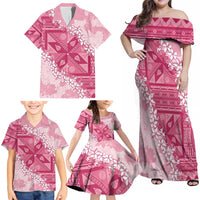 Bula Fiji Plumeria Tagimoucia Salusalu Pink Family Matching Off Shoulder Maxi Dress and Hawaiian Shirt Kaiviti Masi LT7 - Polynesian Pride