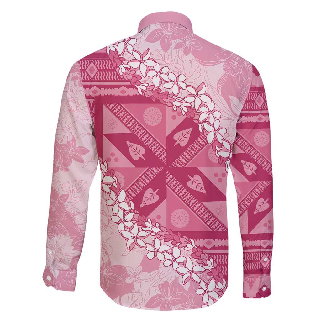 Bula Fiji Plumeria Tagimoucia Salusalu Pink Family Matching Off Shoulder Maxi Dress and Hawaiian Shirt Kaiviti Masi LT7 - Polynesian Pride
