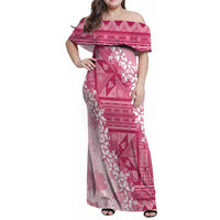 Bula Fiji Plumeria Tagimoucia Salusalu Pink Family Matching Off Shoulder Maxi Dress and Hawaiian Shirt Kaiviti Masi LT7 Mom's Dress Pink - Polynesian Pride