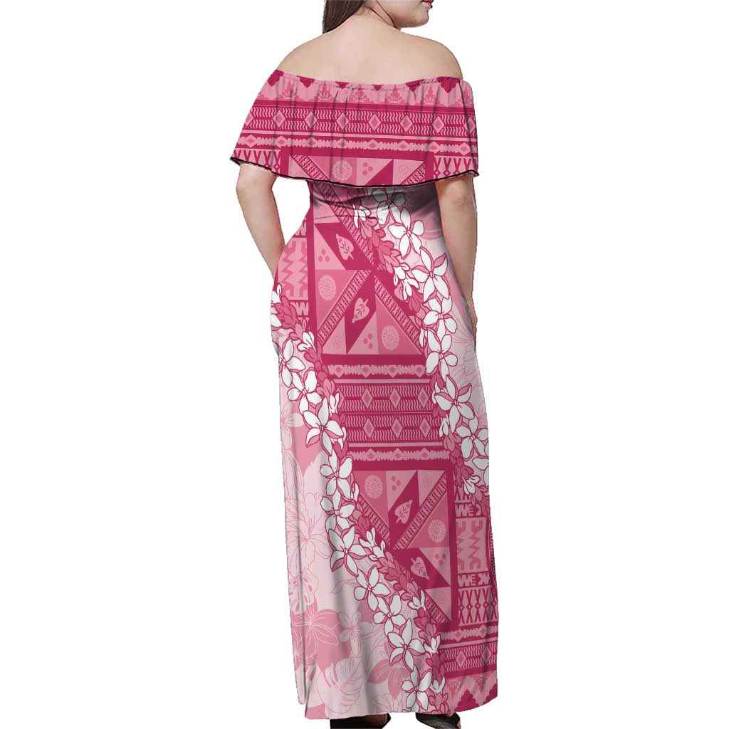 Bula Fiji Plumeria Tagimoucia Salusalu Pink Family Matching Off Shoulder Maxi Dress and Hawaiian Shirt Kaiviti Masi LT7 - Polynesian Pride