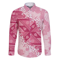 Bula Fiji Plumeria Tagimoucia Salusalu Pink Family Matching Short Sleeve Bodycon Dress and Hawaiian Shirt Kaiviti Masi LT7 Dad's Shirt - Long Sleeve Pink - Polynesian Pride