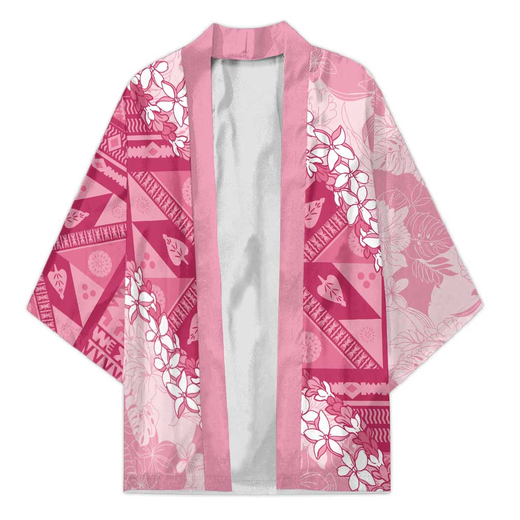 Bula Fiji Plumeria Tagimoucia Salusalu Pink Kimono Kaiviti Masi - Polynesian Pride