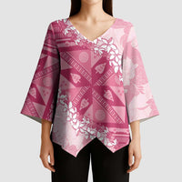 Bula Fiji Plumeria Tagimoucia Salusalu Pink Kimono Sleeve Blouse Kaiviti Masi LT7 - Polynesian Pride