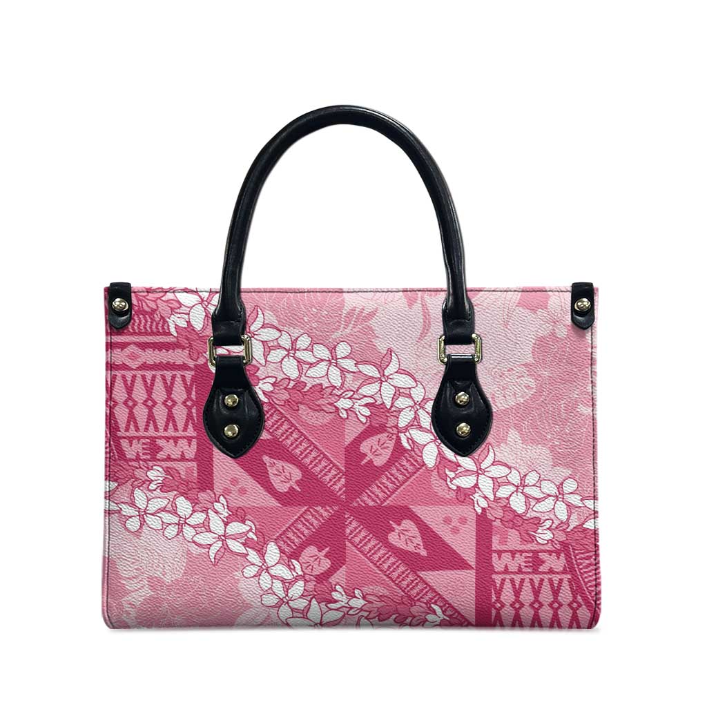 Bula Fiji Plumeria Tagimoucia Salusalu Pink Leather Bag Kaiviti Masi - Polynesian Pride