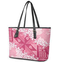 Bula Fiji Plumeria Tagimoucia Salusalu Pink Leather Tote Bag Kaiviti Masi LT7 - Polynesian Pride