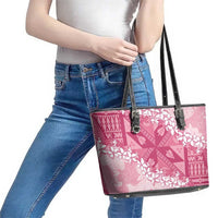 Bula Fiji Plumeria Tagimoucia Salusalu Pink Leather Tote Bag Kaiviti Masi LT7 - Polynesian Pride