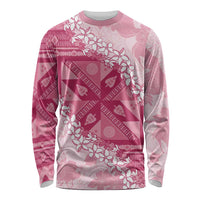 Bula Fiji Plumeria Tagimoucia Salusalu Pink Long Sleeve Shirt Kaiviti Masi - Polynesian Pride