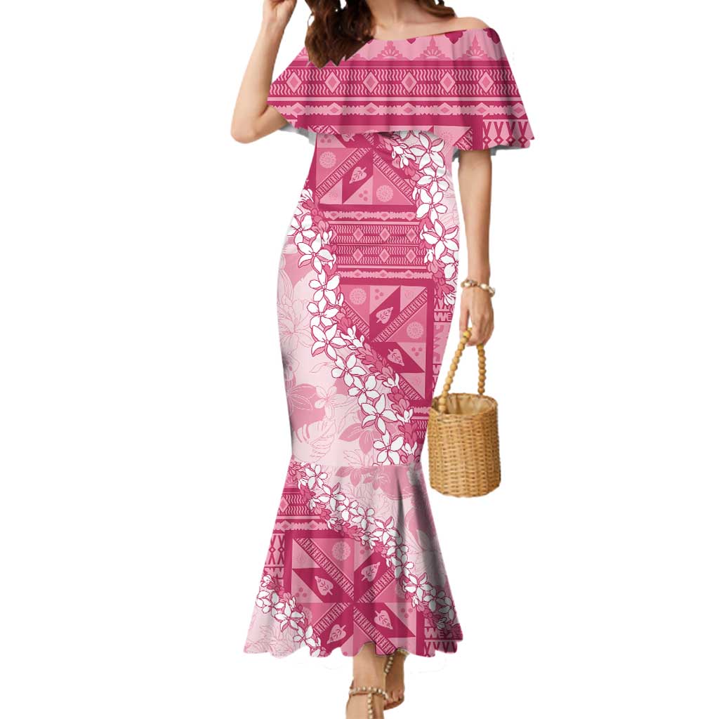 Bula Fiji Plumeria Tagimoucia Salusalu Pink Mermaid Dress Kaiviti Masi - Polynesian Pride