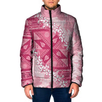 Bula Fiji Plumeria Tagimoucia Salusalu Pink Padded Jacket Kaiviti Masi LT7 Men Pink - Polynesian Pride