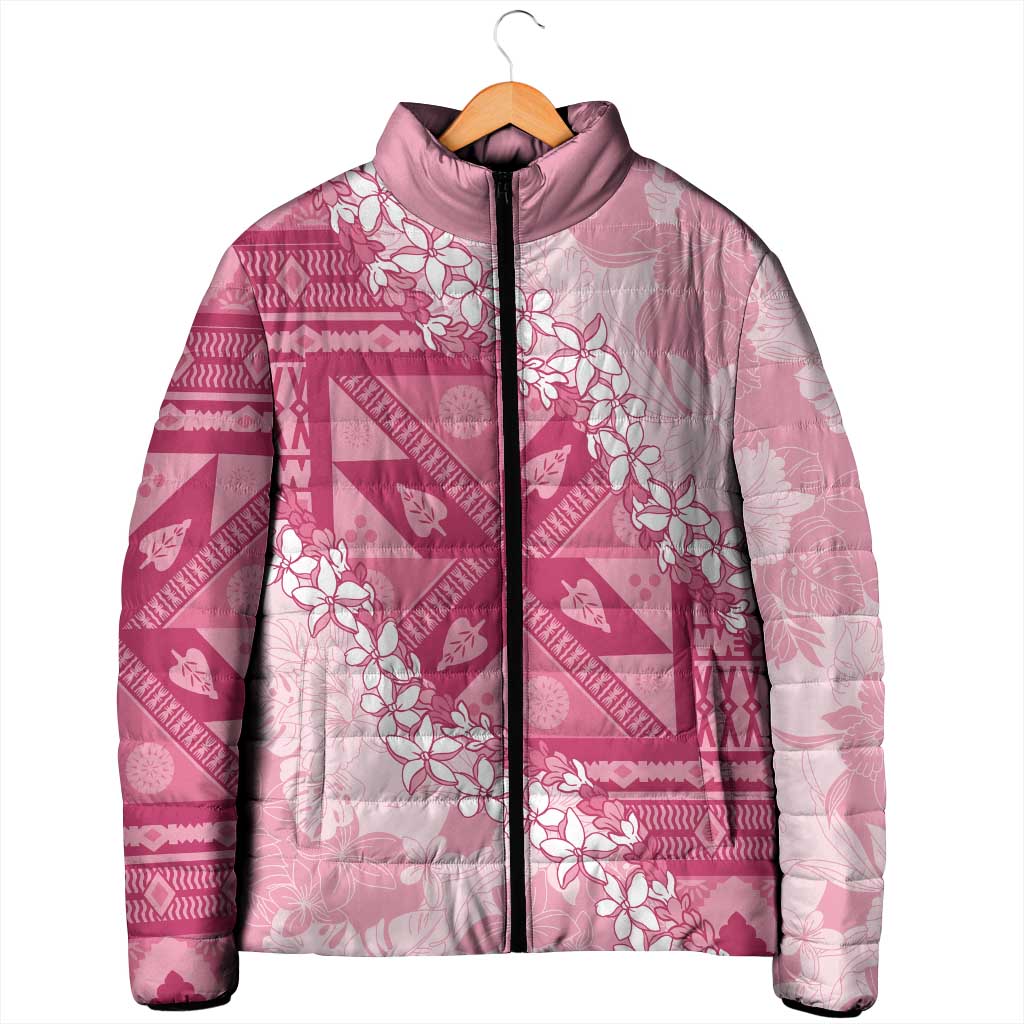 Bula Fiji Plumeria Tagimoucia Salusalu Pink Padded Jacket Kaiviti Masi LT7 - Polynesian Pride