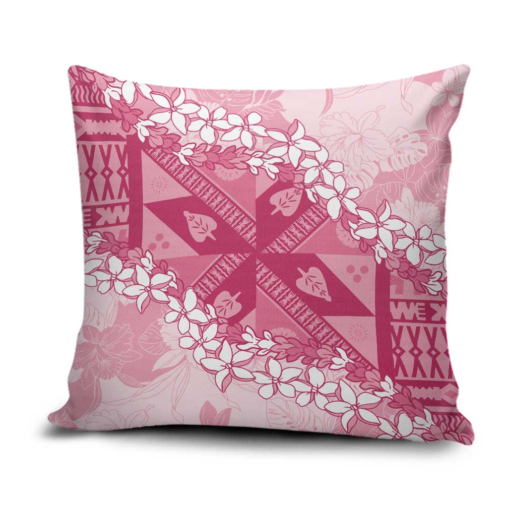 Bula Fiji Plumeria Tagimoucia Salusalu Pink Pillow Cover Kaiviti Masi LT7 Pink - Polynesian Pride