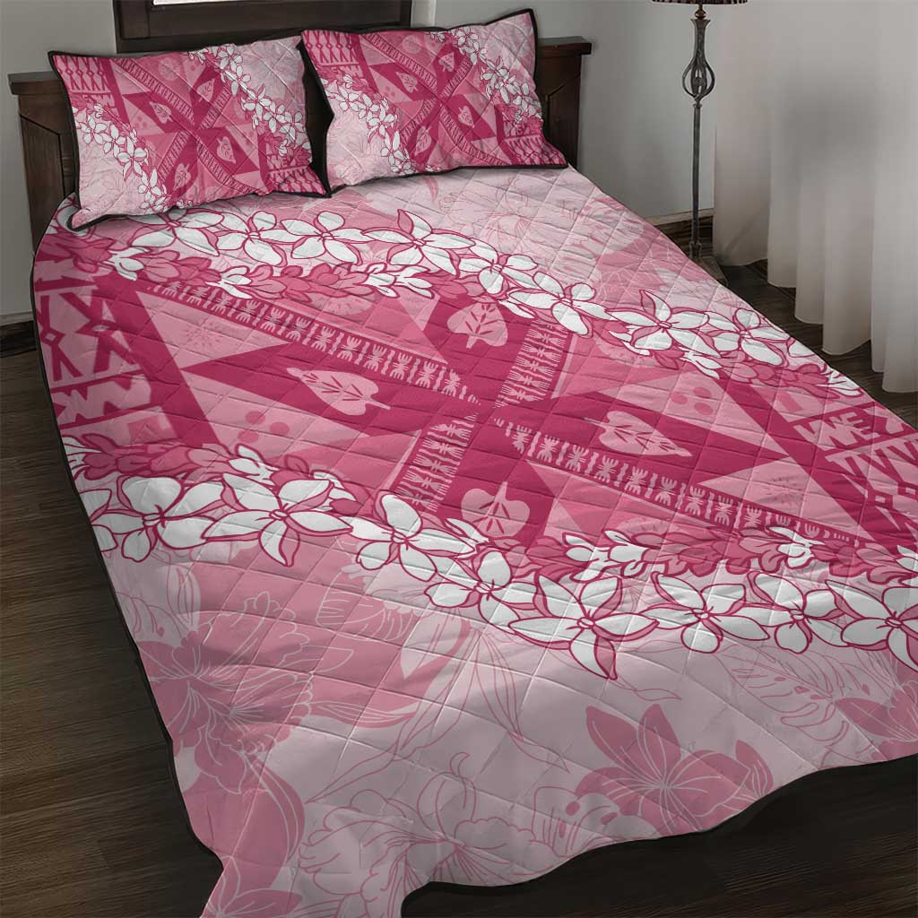 Bula Fiji Plumeria Tagimoucia Salusalu Pink Quilt Bed Set Kaiviti Masi - Polynesian Pride