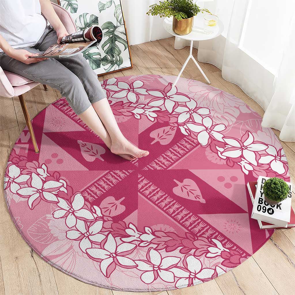 Bula Fiji Plumeria Tagimoucia Salusalu Pink Round Carpet Kaiviti Masi LT7 - Polynesian Pride