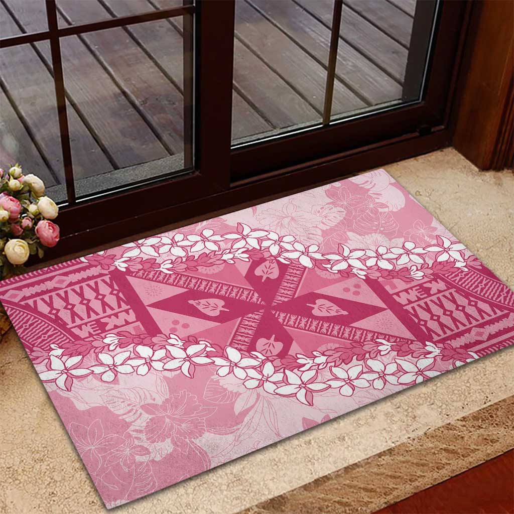 Bula Fiji Plumeria Tagimoucia Salusalu Pink Rubber Doormat Kaiviti Masi LT7 - Polynesian Pride