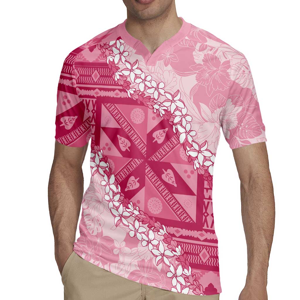 Bula Fiji Plumeria Tagimoucia Salusalu Pink Rugby Jersey Kaiviti Masi LT7 - Polynesian Pride