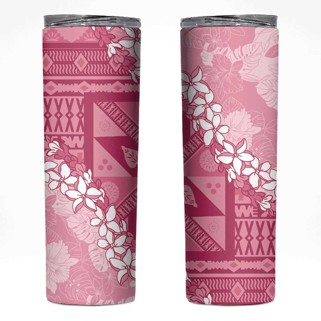 Bula Fiji Plumeria Tagimoucia Salusalu Pink Skinny Tumbler Kaiviti Masi - Polynesian Pride
