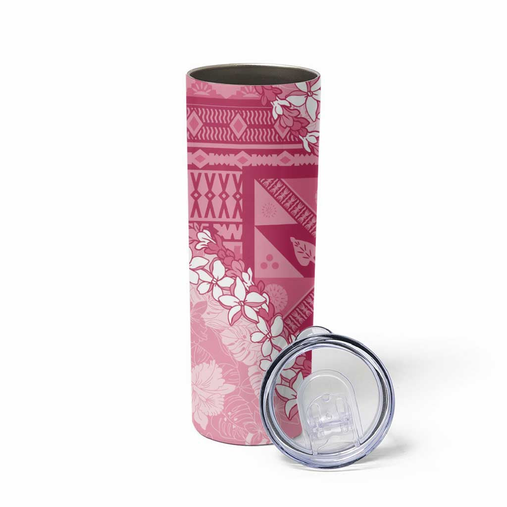 Bula Fiji Plumeria Tagimoucia Salusalu Pink Skinny Tumbler Kaiviti Masi - Polynesian Pride