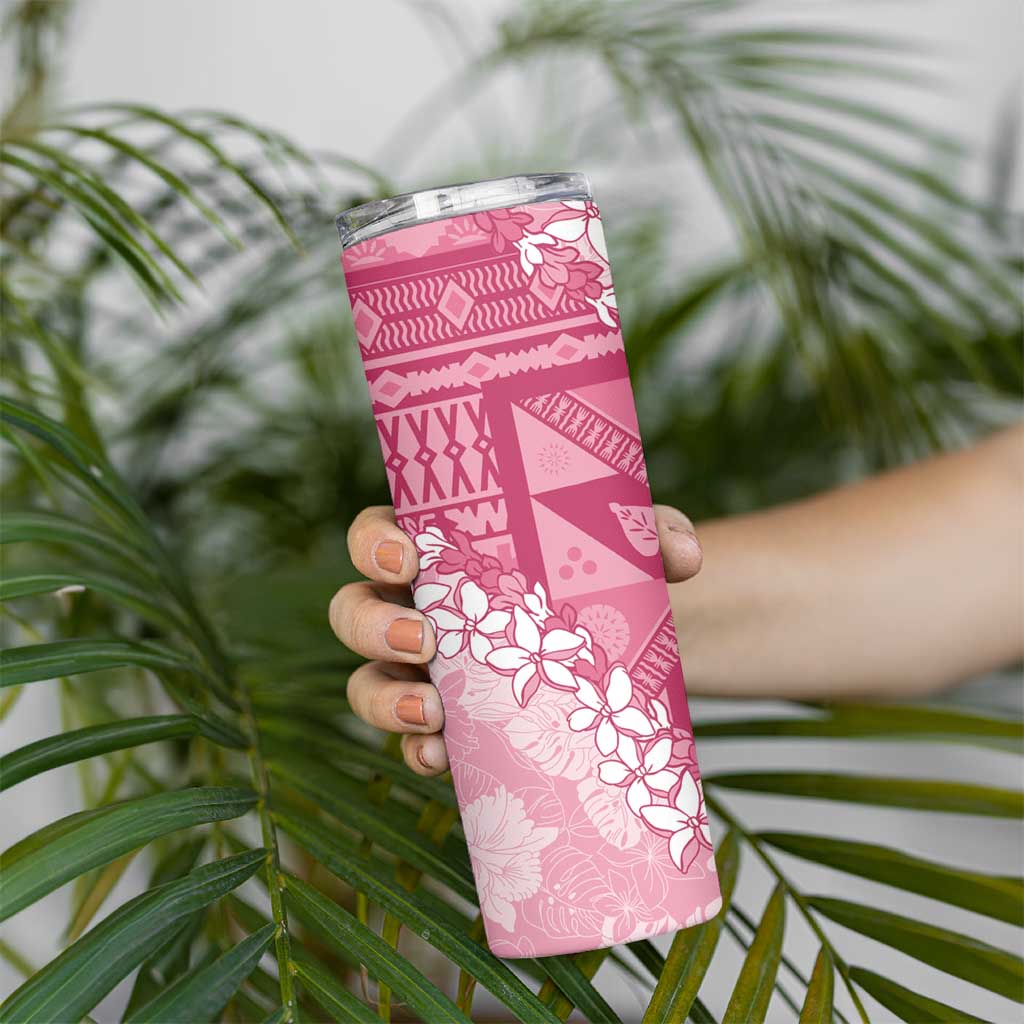 Bula Fiji Plumeria Tagimoucia Salusalu Pink Skinny Tumbler Kaiviti Masi - Polynesian Pride