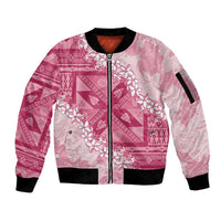 Bula Fiji Plumeria Tagimoucia Salusalu Pink Sleeve Zip Bomber Jacket Kaiviti Masi LT7 Unisex Pink - Polynesian Pride
